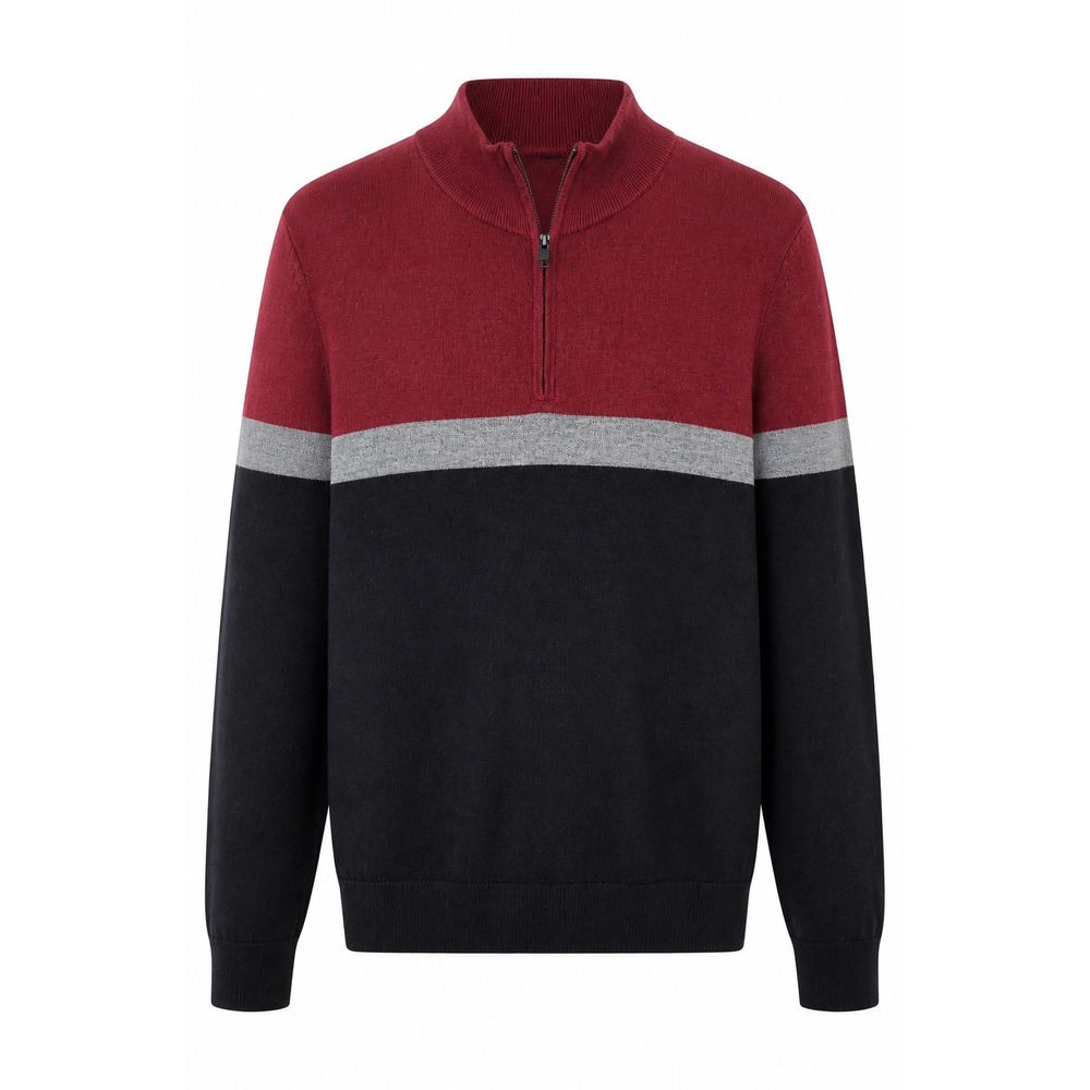 Express Mens L Merino Wool Blend Quarter Zip Sweater Burgundy Black Colorblock